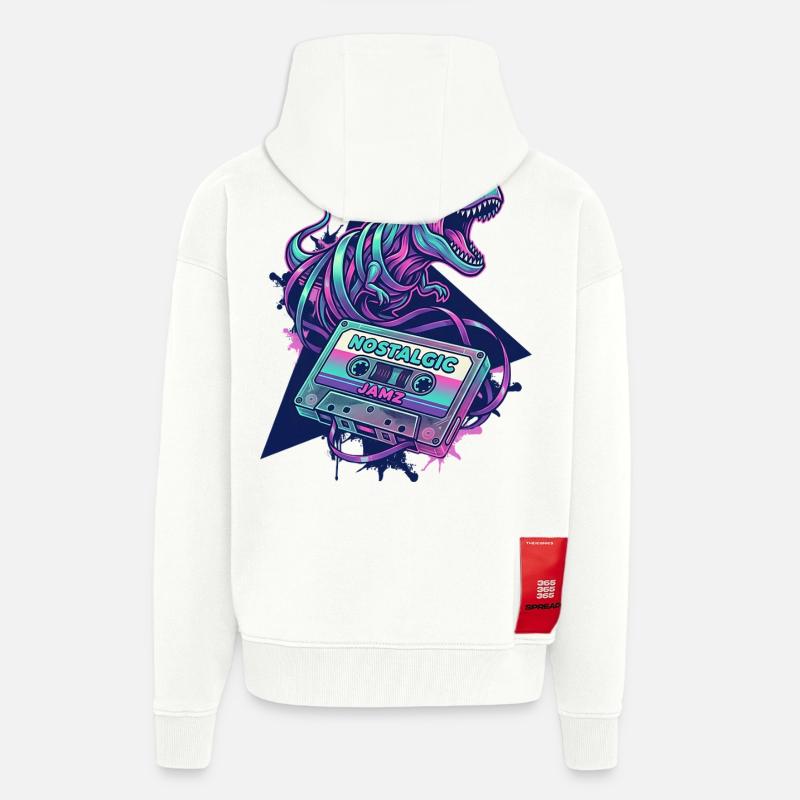 Dinosaur Nostalgic Neon Cassette 80s/90s - Zip Hoodie - made by SPREAD - OFF WHITE