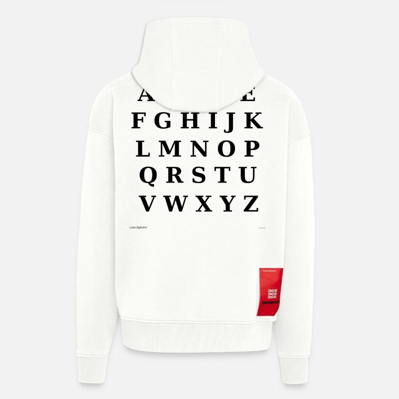 Alphabet latin (noir) - Veste à capuche bio épaisse oversize fabriqué en UE - OFF WHITE