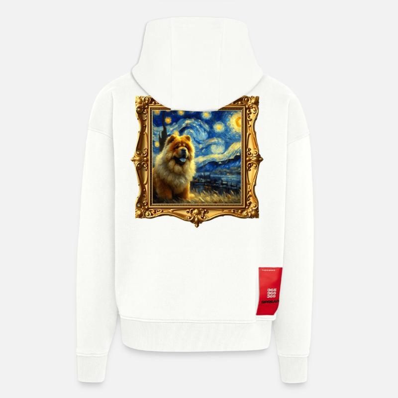 La Nuit étoilée de Chowchow - Veste à capuche bio épaisse oversize fabriqué en UE - OFF WHITE