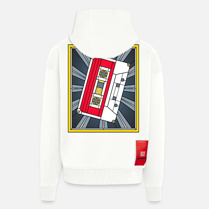 Illustration de cassette en vitrail - Veste à capuche bio épaisse oversize fabriqué en UE - OFF WHITE