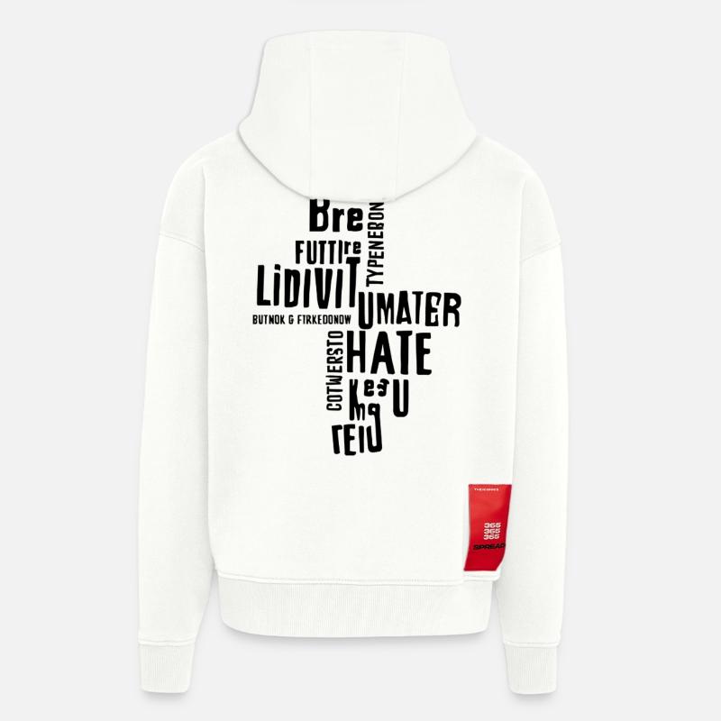 Typographie motivationnelle verticale - Veste à capuche bio épaisse oversize fabriqué en UE - OFF WHITE