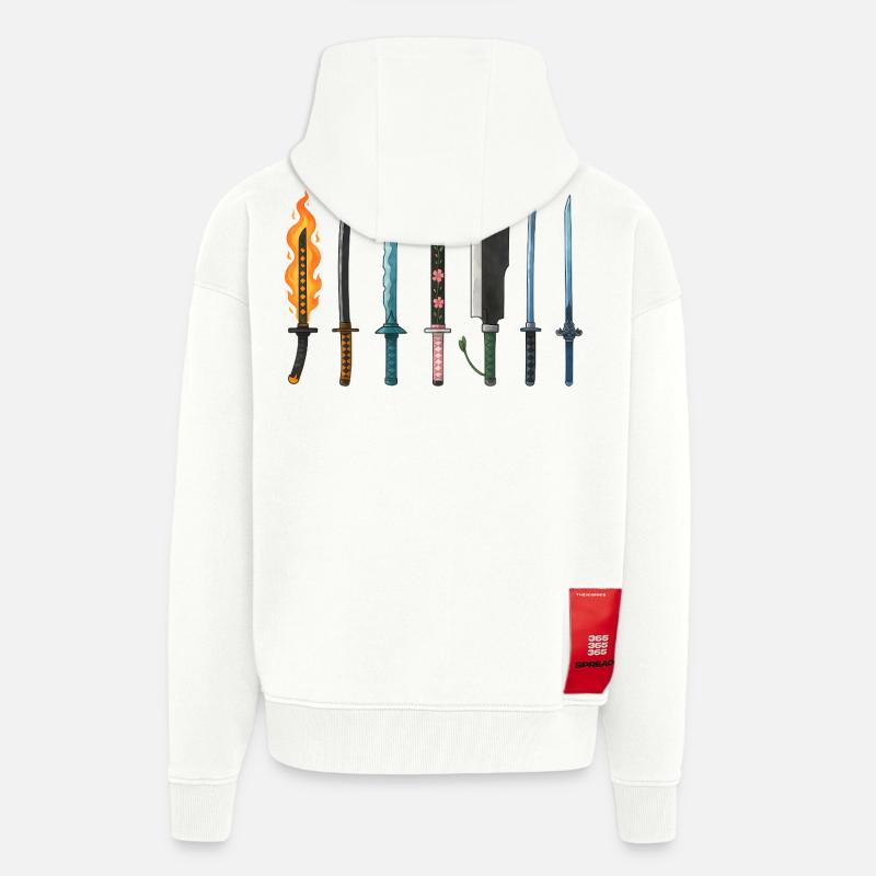 Conception de la collection d’épées d’anime - Veste à capuche bio épaisse oversize fabriqué en UE - OFF WHITE
