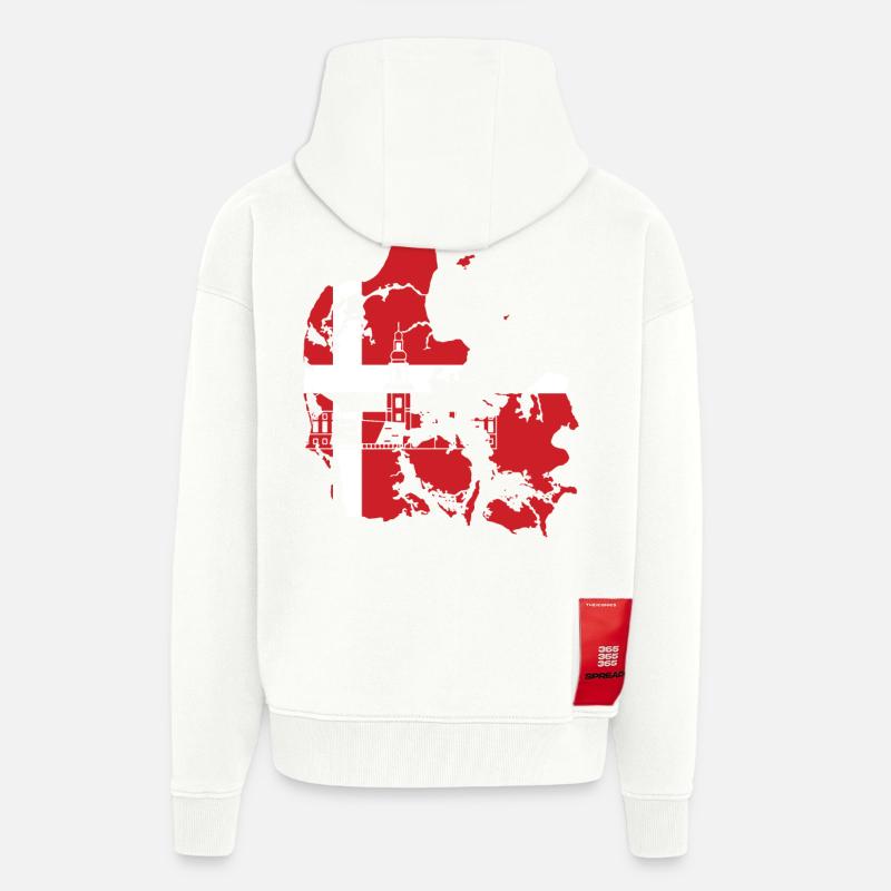 Drapeau du Danemark - Veste à capuche bio épaisse oversize fabriqué en UE - OFF WHITE