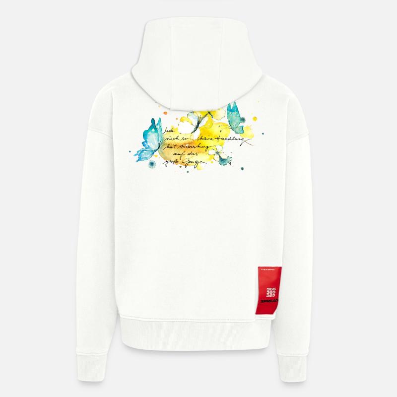Papillons. Effets de chaque petite action - Veste à capuche bio épaisse oversize fabriqué en UE - OFF WHITE