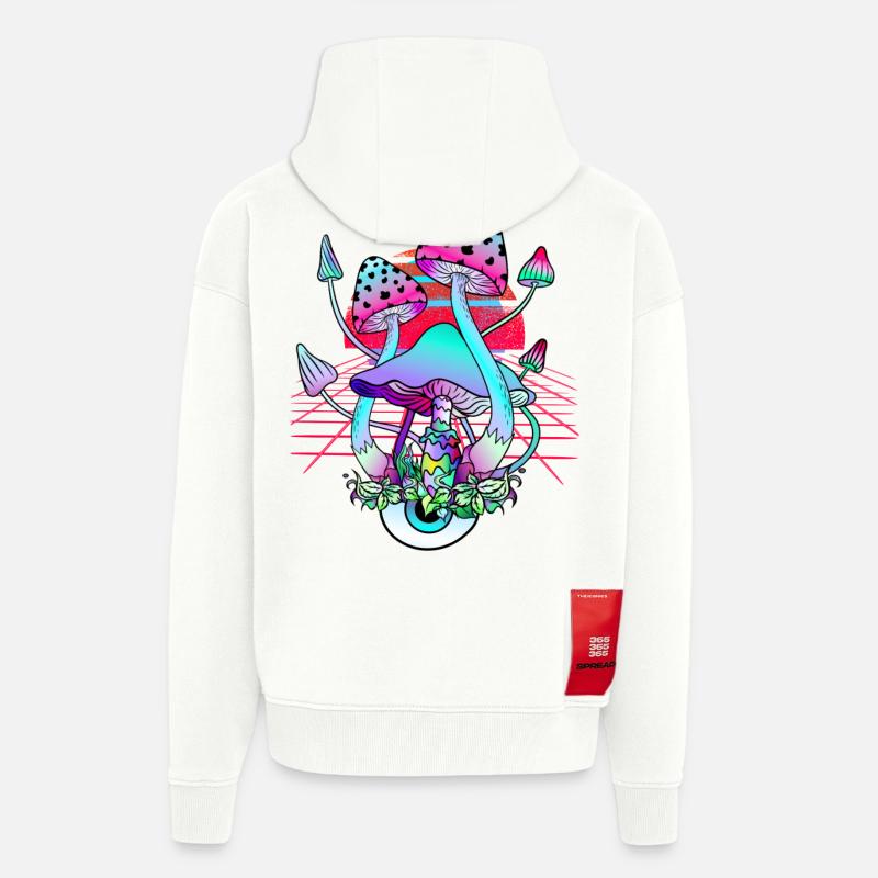 Champignons Psychédéliques - Retro Wave Sunset - Veste à capuche bio épaisse oversize fabriqué en UE - OFF WHITE
