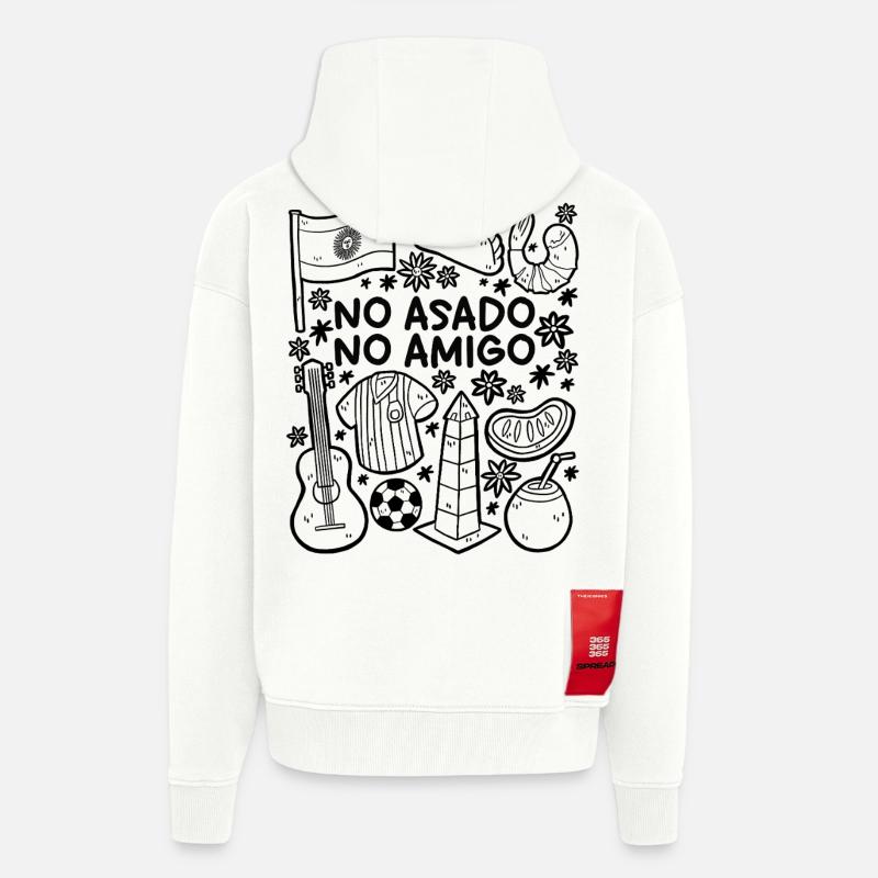 Pas d’Asado – Pas d’Amigo – Argentine - Veste à capuche bio épaisse oversize fabriqué en UE - OFF WHITE