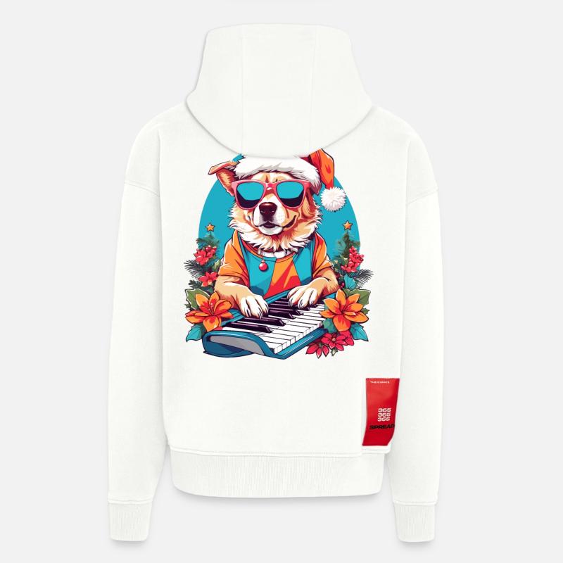 Chien avec piano - Veste à capuche bio épaisse oversize fabriqué en UE - OFF WHITE