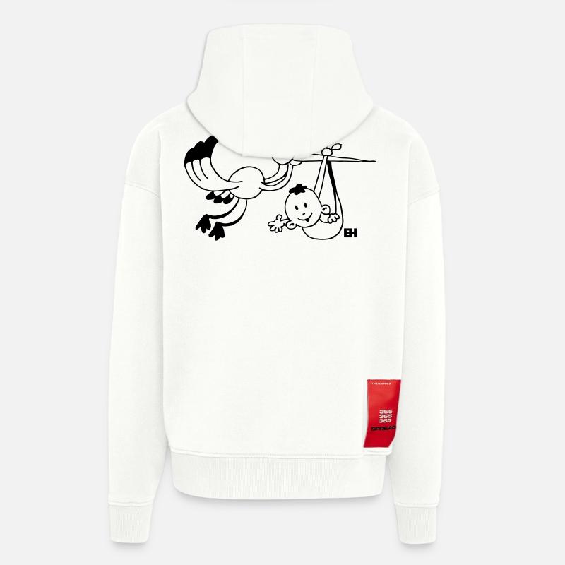 La cigogne apporte le bébé. - Veste à capuche bio épaisse oversize fabriqué en UE - OFF WHITE