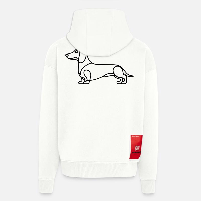 Dessin linéaire du teckel - Veste à capuche bio épaisse oversize fabriqué en UE - OFF WHITE