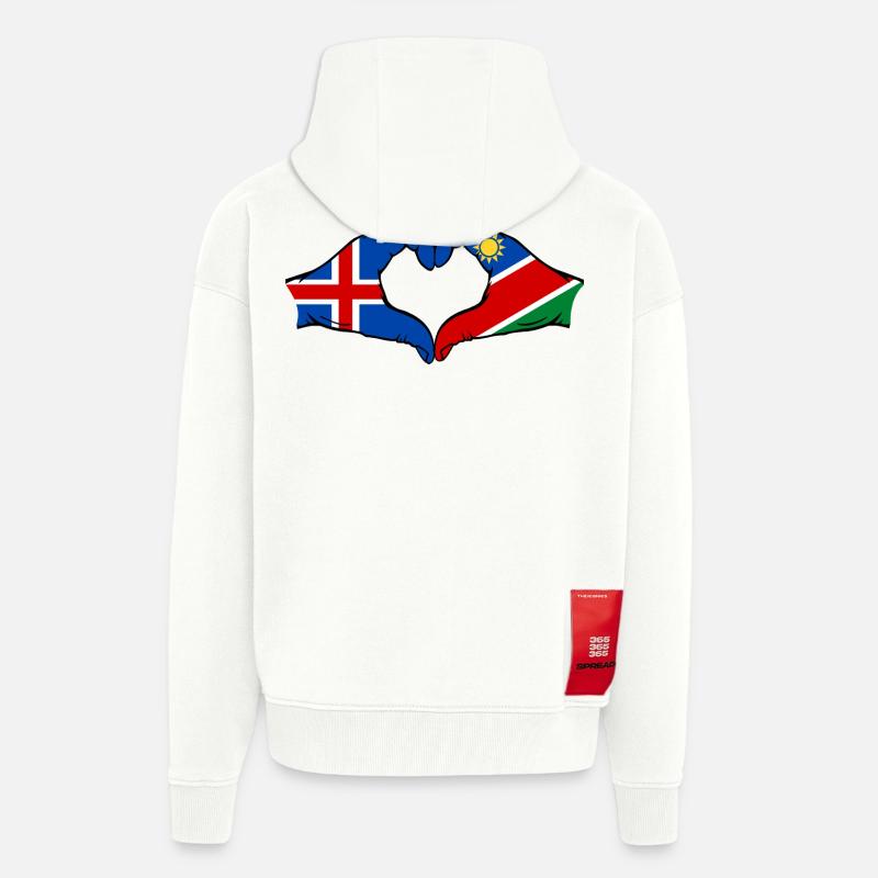Island_Namibia_Flagge_Hände_Herzform - Veste à capuche bio épaisse oversize fabriqué en UE - OFF WHITE