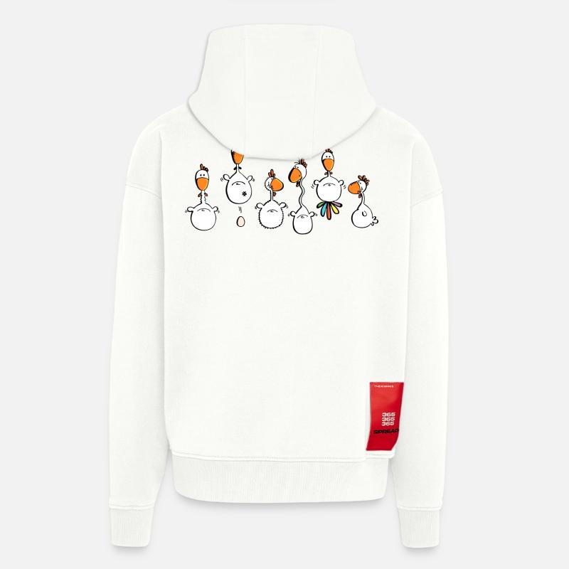 Crazy Chickens - poule - poluets - coq - Veste à capuche bio épaisse oversize fabriqué en UE - OFF WHITE