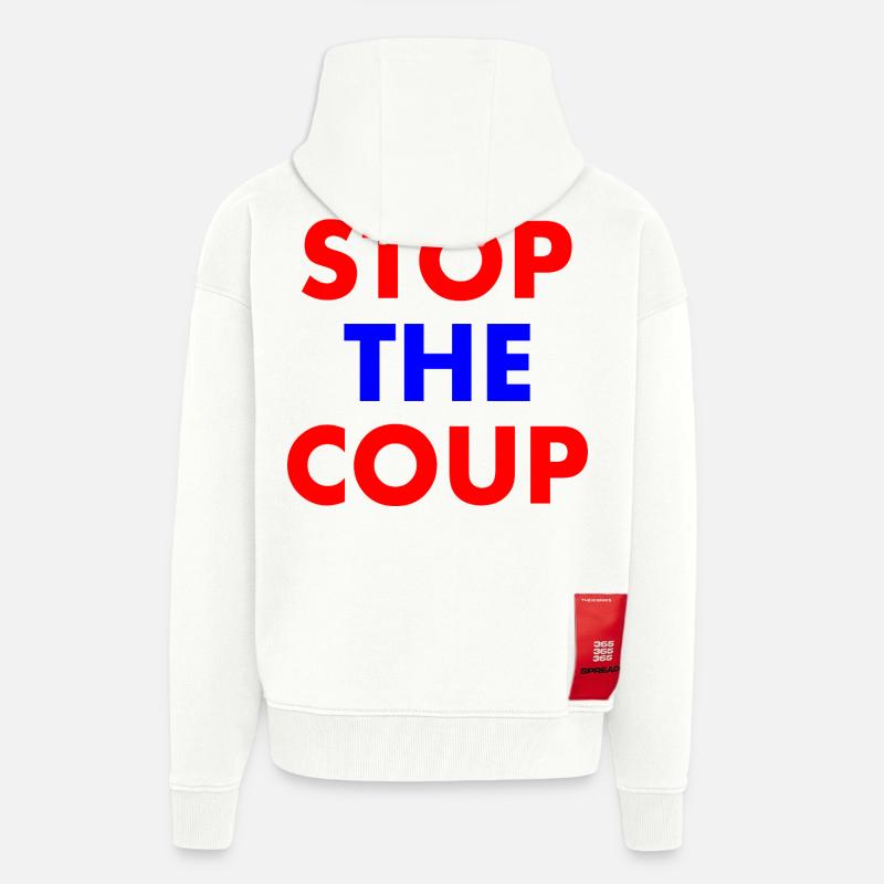 stop the coup - Veste à capuche bio épaisse oversize fabriqué en UE - OFF WHITE