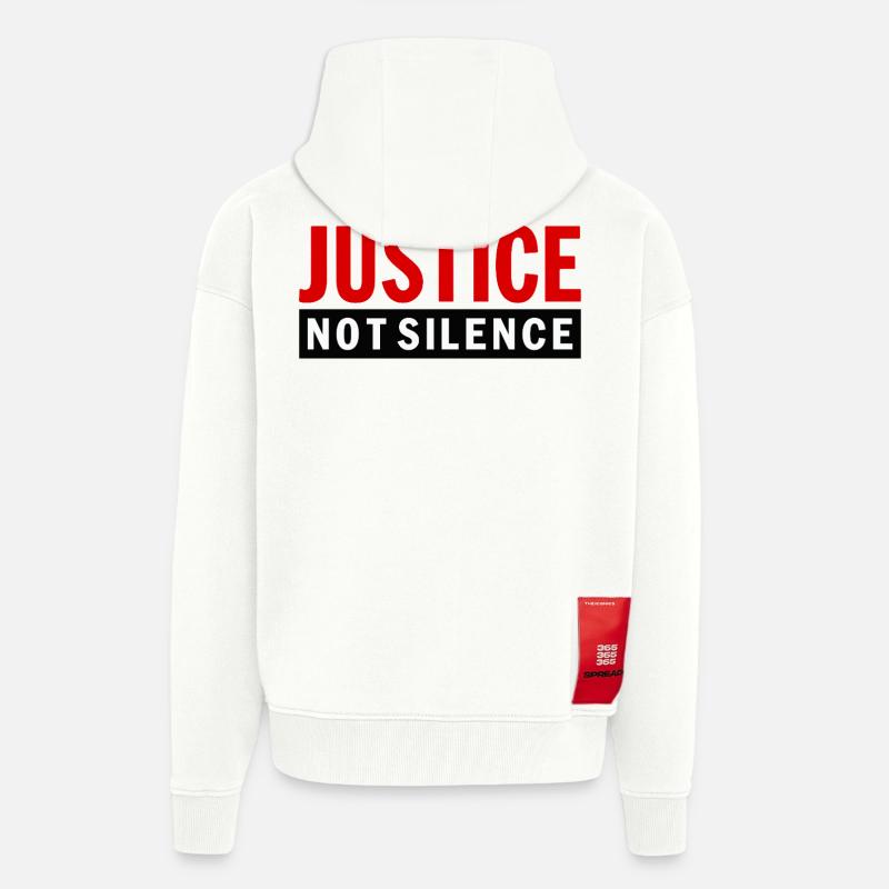 Justice Not Silence Déclaration de Gerechtigkeit - Veste à capuche bio épaisse oversize fabriqué en UE - OFF WHITE