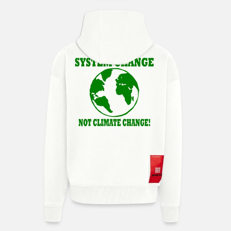 system change not climate change - Veste à capuche bio épaisse oversize fabriqué en UE - OFF WHITE