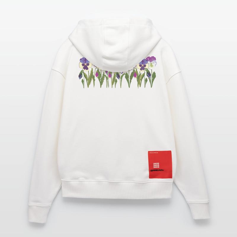 Rangée de fleurs de pensée en violet Veste à capuche bio épaisse oversize fabriqué en UE