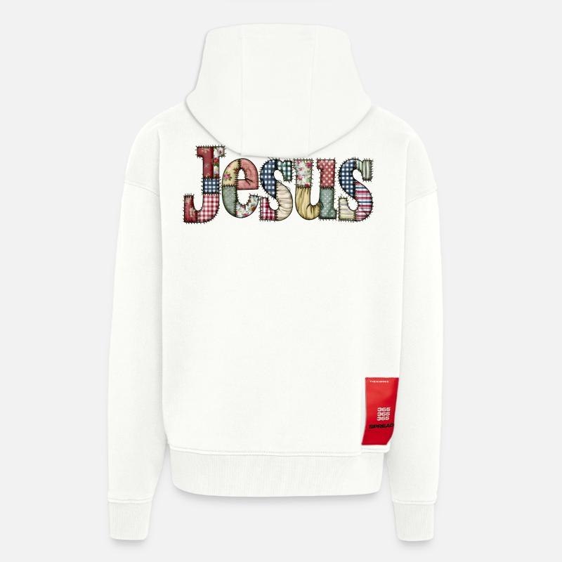 Patchwork Jesus Lettering - Zip Hoodie - made by SPREAD - OFF WHITE