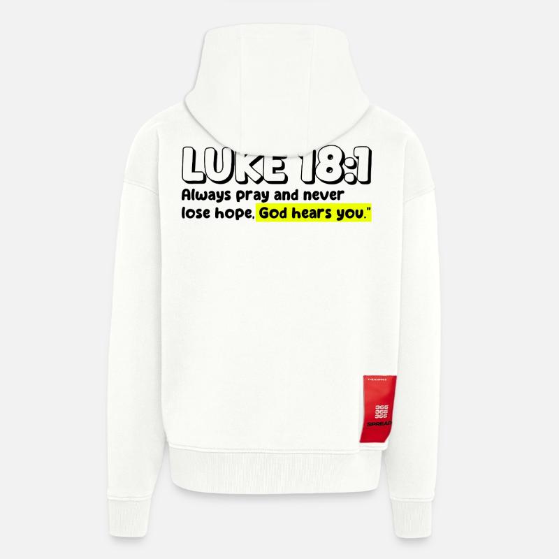 Luc 18:1 | Citation de la Bible - Veste à capuche bio épaisse oversize fabriqué en UE - OFF WHITE