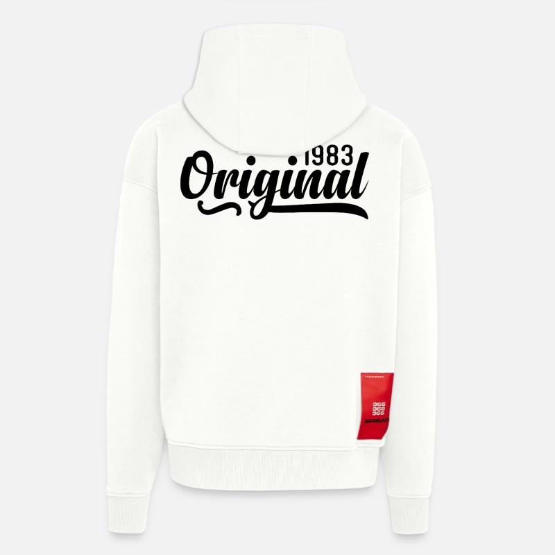 1983 anniversaire 42 ans, rétro 1983 - Veste à capuche bio épaisse oversize fabriqué en UE - OFF WHITE