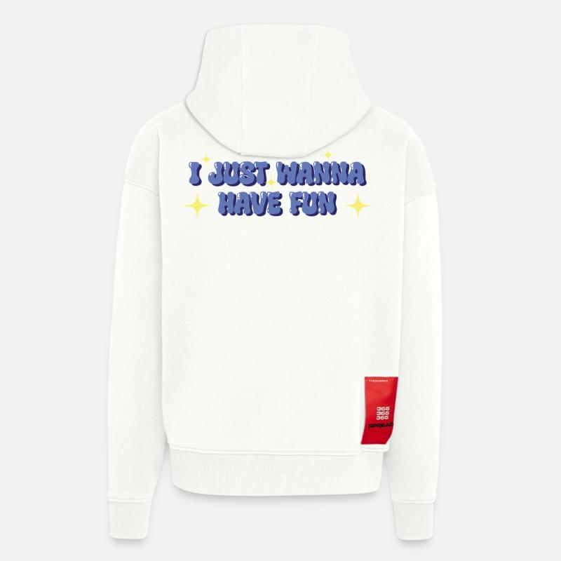 Je veux juste m’amuser – Déclaration ludique - Veste à capuche bio épaisse oversize fabriqué en UE - OFF WHITE