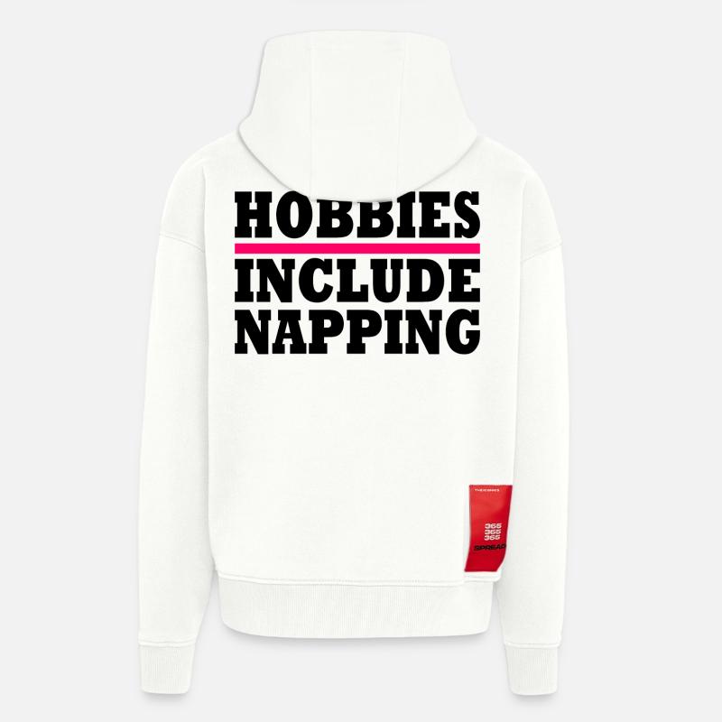 Hobbies include napping - Veste à capuche bio épaisse oversize fabriqué en UE - OFF WHITE