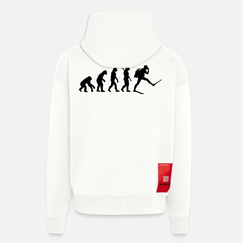 Plongeur Funny Human Evolution - Veste à capuche bio épaisse oversize fabriqué en UE - OFF WHITE