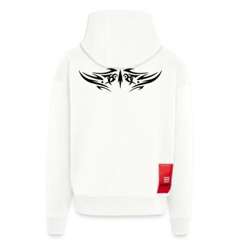 Grand ornement tribal en tatouage. - Veste à capuche bio épaisse oversize fabriqué en UE - OFF WHITE - Dos