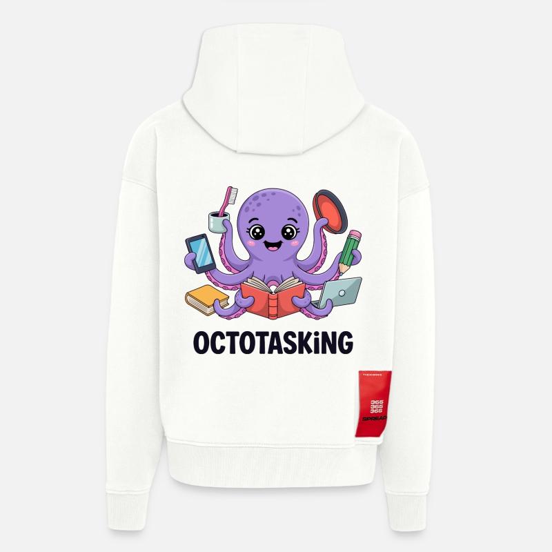 Octotasking octopus en mode multitâche - Veste à capuche bio épaisse oversize fabriqué en UE - OFF WHITE