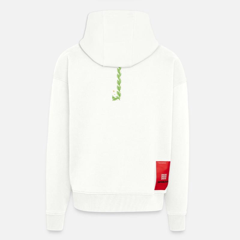 Spirale verticale de fougère de Noël - Veste à capuche bio épaisse oversize fabriqué en UE - OFF WHITE