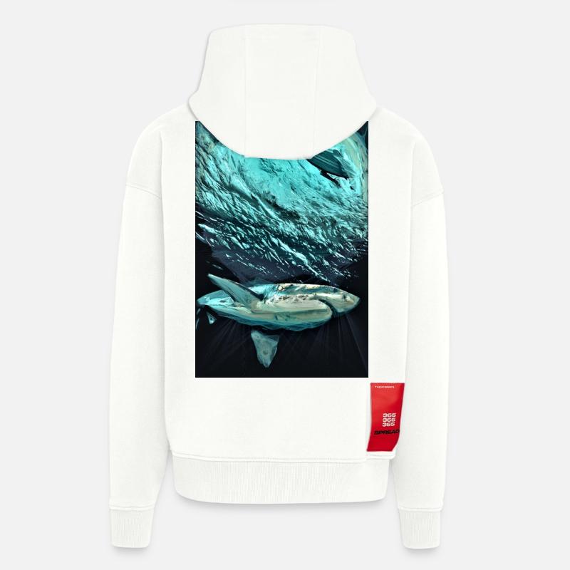 Turquoise Underwater Shark Dynamics - Zip Hoodie - made by SPREAD - OFF WHITE