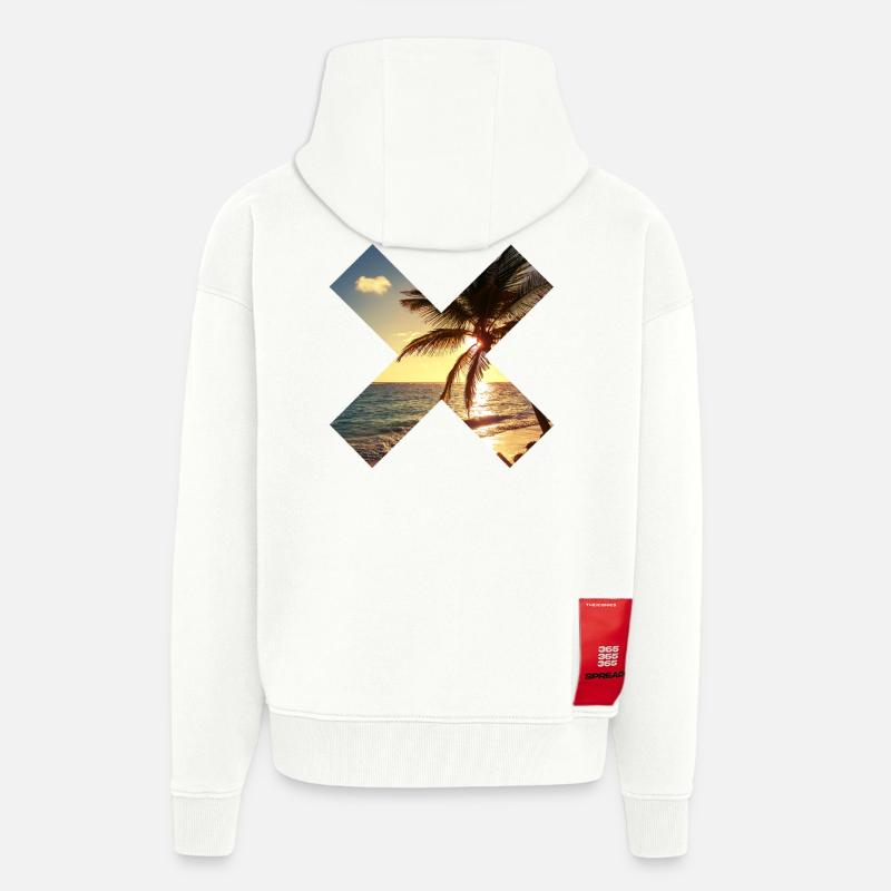 Été, palmier, plage - croix - Veste à capuche bio épaisse oversize fabriqué en UE - OFF WHITE