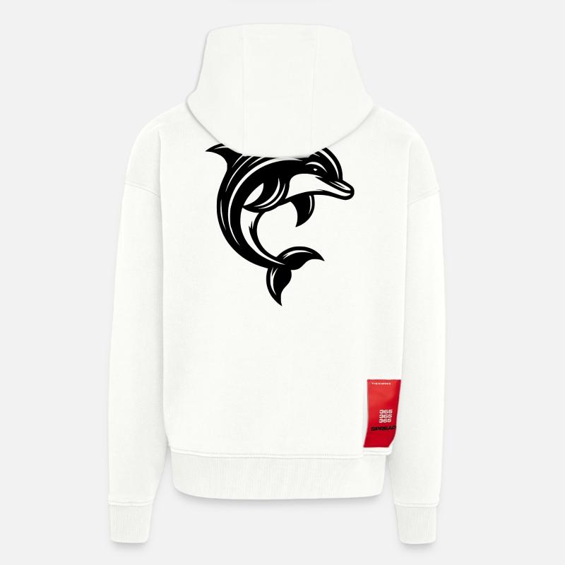 Mignon Petit Mignon Tatouage Dauphin - Veste à capuche bio épaisse oversize fabriqué en UE - OFF WHITE