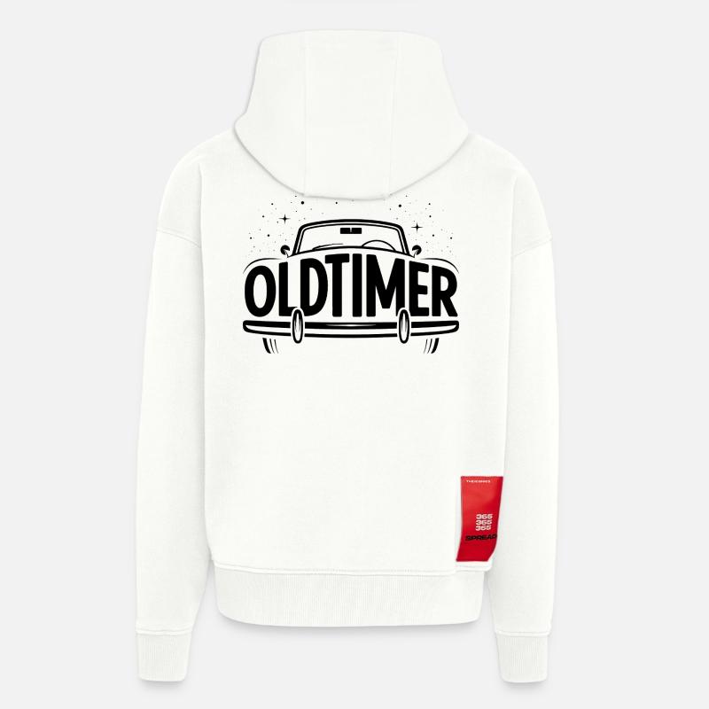 Oldtimer - Logo de voiture cool - Veste à capuche bio épaisse oversize fabriqué en UE - OFF WHITE
