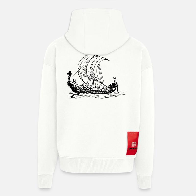 vikings Wickinger guerrier vikingboat boot10 - Veste à capuche bio épaisse oversize fabriqué en UE - OFF WHITE