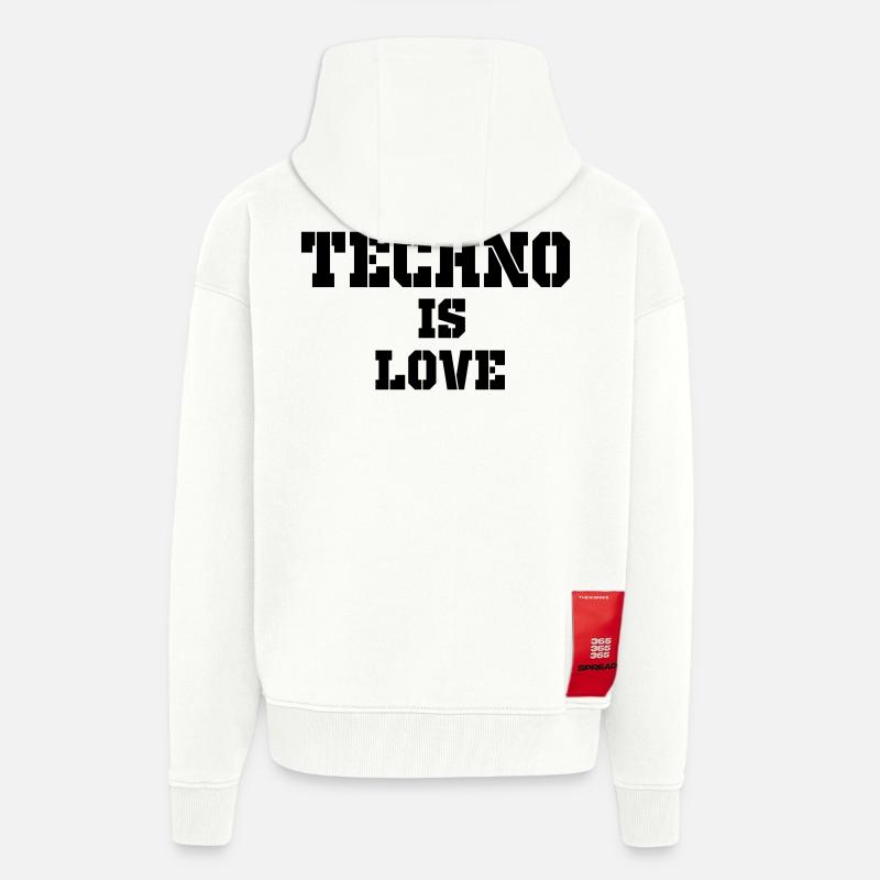 la techno c'est l'amour - Veste à capuche bio épaisse oversize fabriqué en UE - OFF WHITE