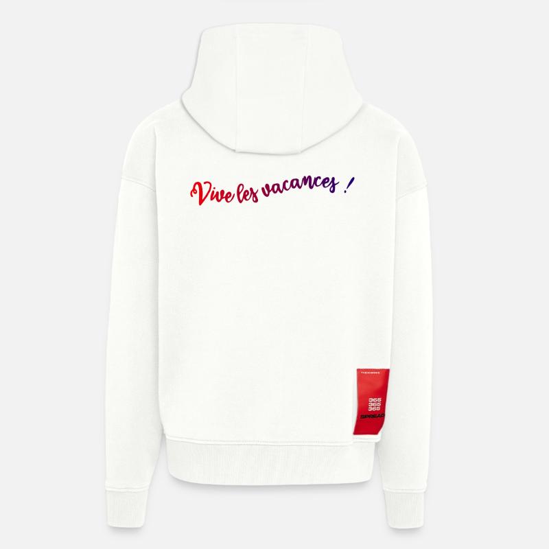 VIVE LES VACANCES. VACANCES. BONNES VACANCES - Veste à capuche bio épaisse oversize fabriqué en UE - OFF WHITE