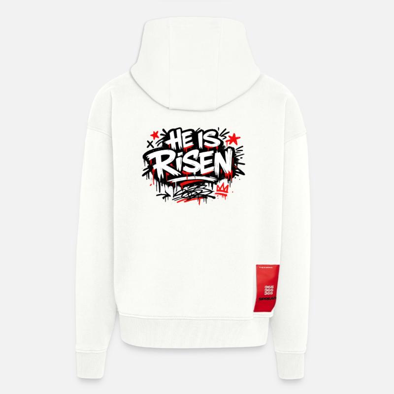 Il est Risen Graffiti Easter - Veste à capuche bio épaisse oversize fabriqué en UE - OFF WHITE