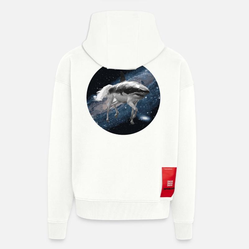 Cheval de requin dans l'espace - Veste à capuche bio épaisse oversize fabriqué en UE - OFF WHITE