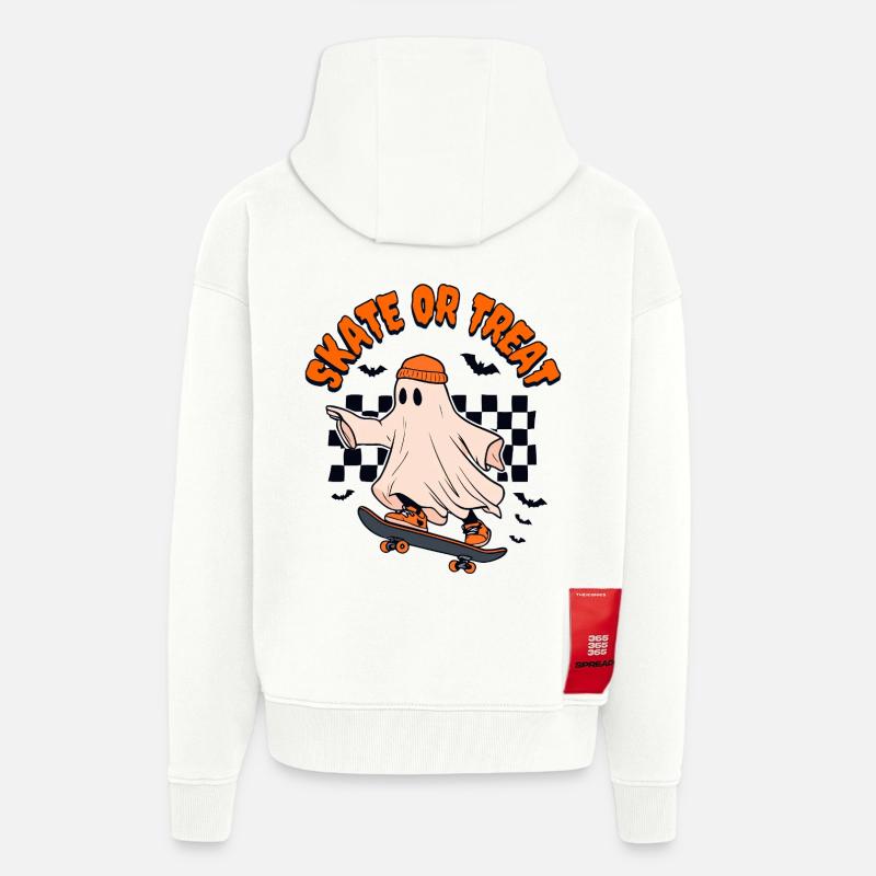 Patinez ou traitez Ghost Halloween - Veste à capuche bio épaisse oversize fabriqué en UE - OFF WHITE