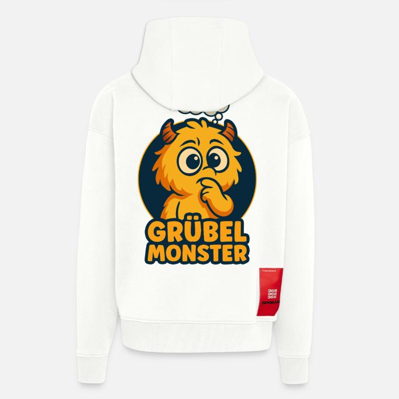 Monstres couvants – Mignon, réfléchi et drôle - Veste à capuche bio épaisse oversize fabriqué en UE - OFF WHITE