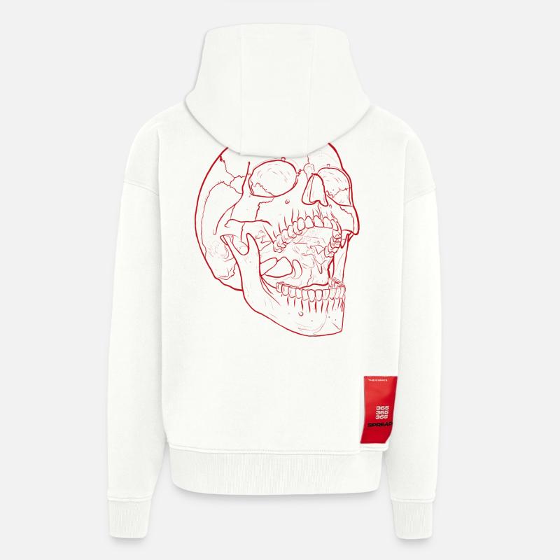 Silent Fall - Crâne en rouge - Veste à capuche bio épaisse oversize fabriqué en UE - OFF WHITE