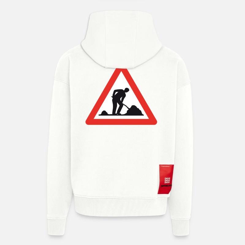 Attention chantier de construction! - Veste à capuche bio épaisse oversize fabriqué en UE - OFF WHITE