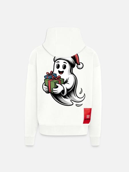 Weihnachtsgeist mit Geschenk - Zip Hoodie - made by SPREAD - OFF WHITE