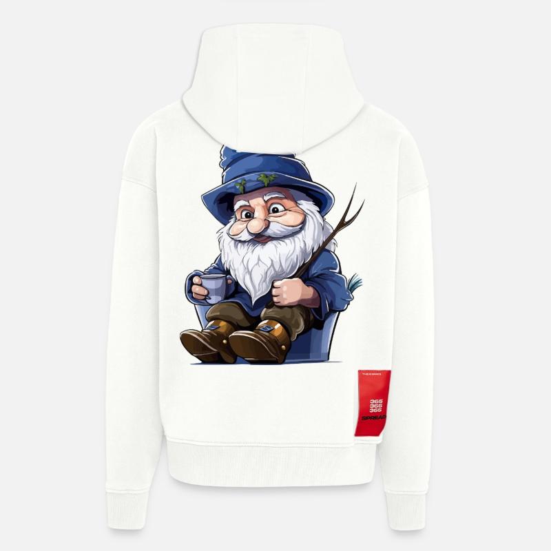 Blauer Waldgnom mit Becher - Zip Hoodie - made by SPREAD - OFF WHITE