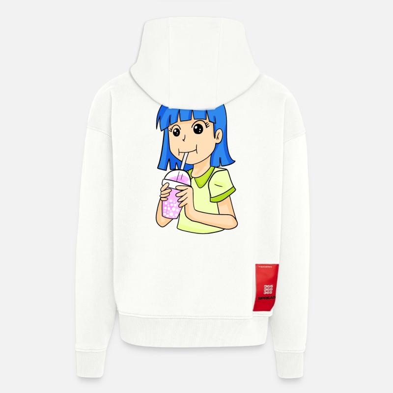 Anime Mädchen mit bubble tea - Zip Hoodie - made by SPREAD - OFF WHITE