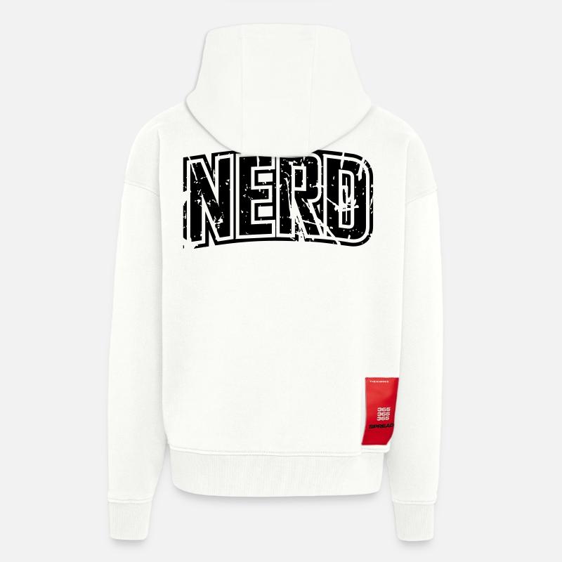 lettrage en détresse cru Nerd - Veste à capuche bio épaisse oversize fabriqué en UE - OFF WHITE