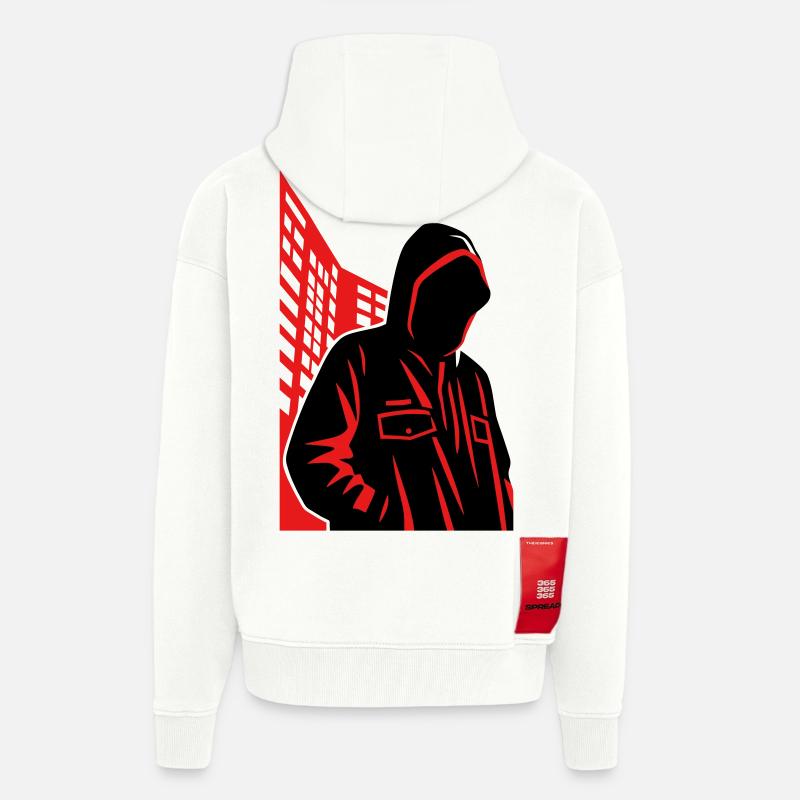 Sweat à capuche Noir City Silhouette - Veste à capuche bio épaisse oversize fabriqué en UE - OFF WHITE