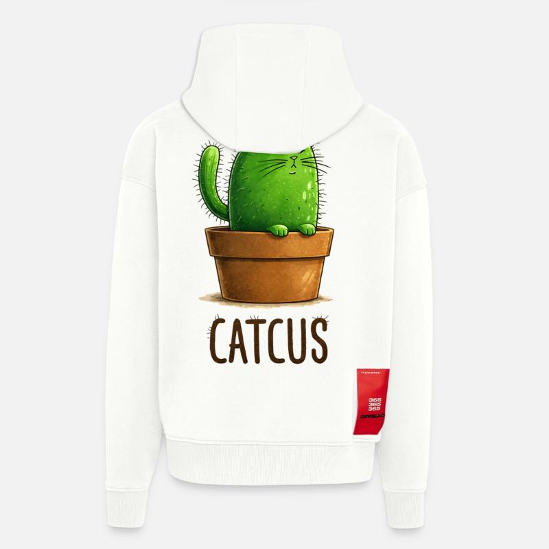 Catcus – Cactus Cat avec Attitude - Veste à capuche bio épaisse oversize fabriqué en UE - OFF WHITE