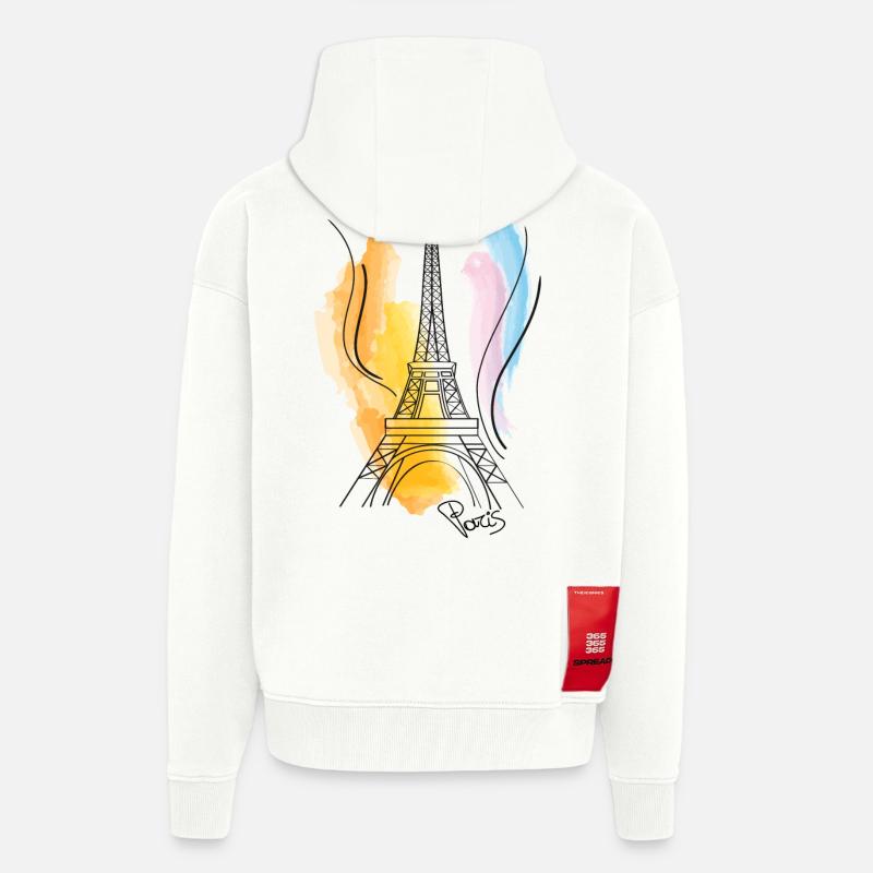 Dessin de tour Eiffel - Veste à capuche bio épaisse oversize fabriqué en UE - OFF WHITE