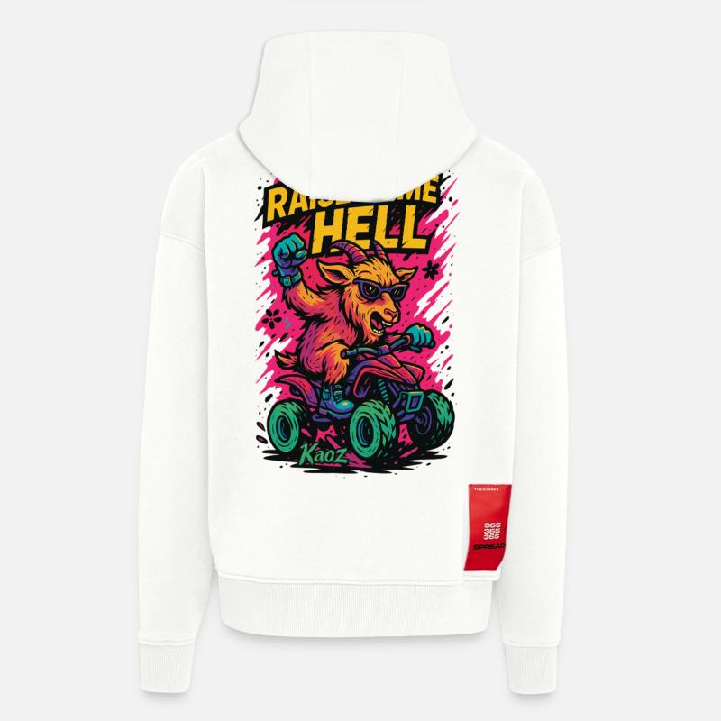 Raise Some Hell Ziege mit Quad - Zip Hoodie - made by SPREAD - OFF WHITE