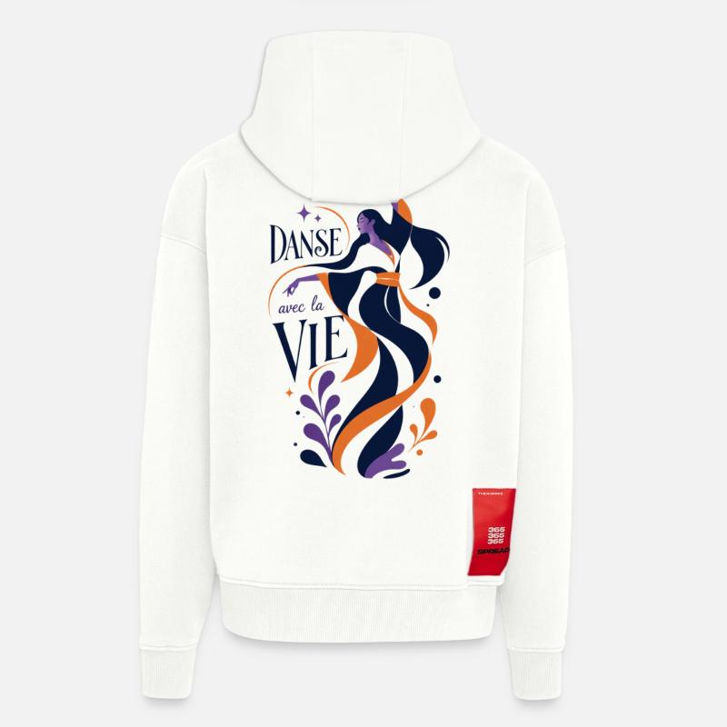 Danse avec la vie - Veste à capuche bio épaisse oversize fabriqué en UE - OFF WHITE